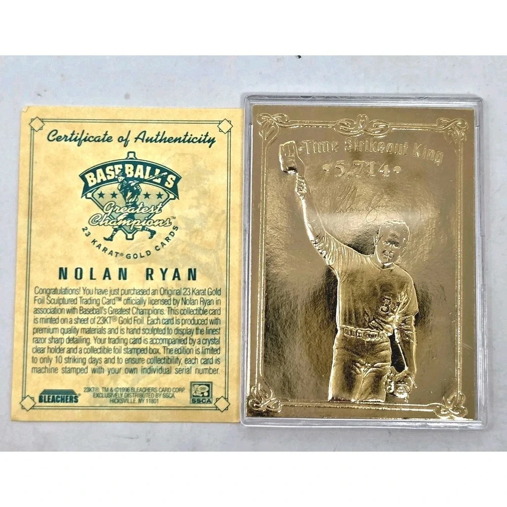 1996 Bleachers Baseballs Greatest Champions Nolan Ryan 23k Gold Card COA VINTAGE
